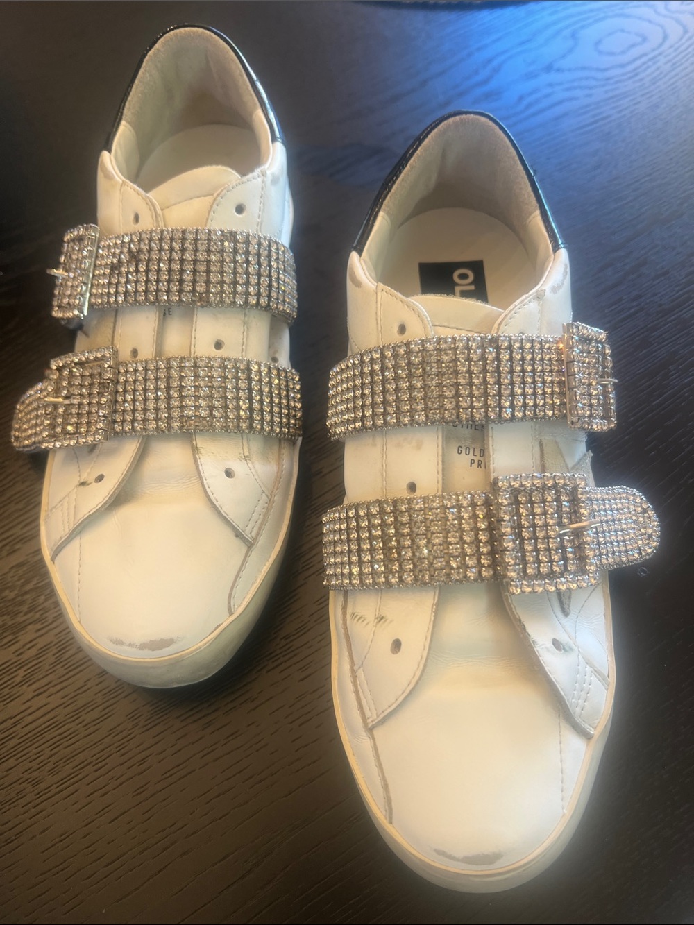 Golden Goose White leather women’s Sneakers with Rhinestone Buckle Straps